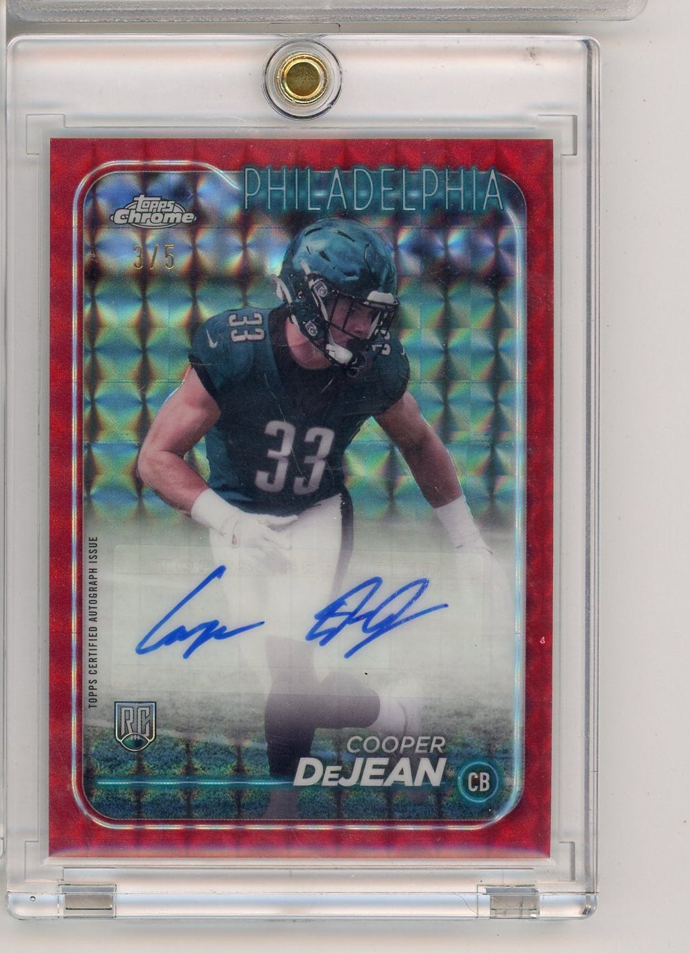Cooper DeJean 2024 Topps Chrome Variation Rookie Autographs Red Geometric Refractor #'d 3/5 RC