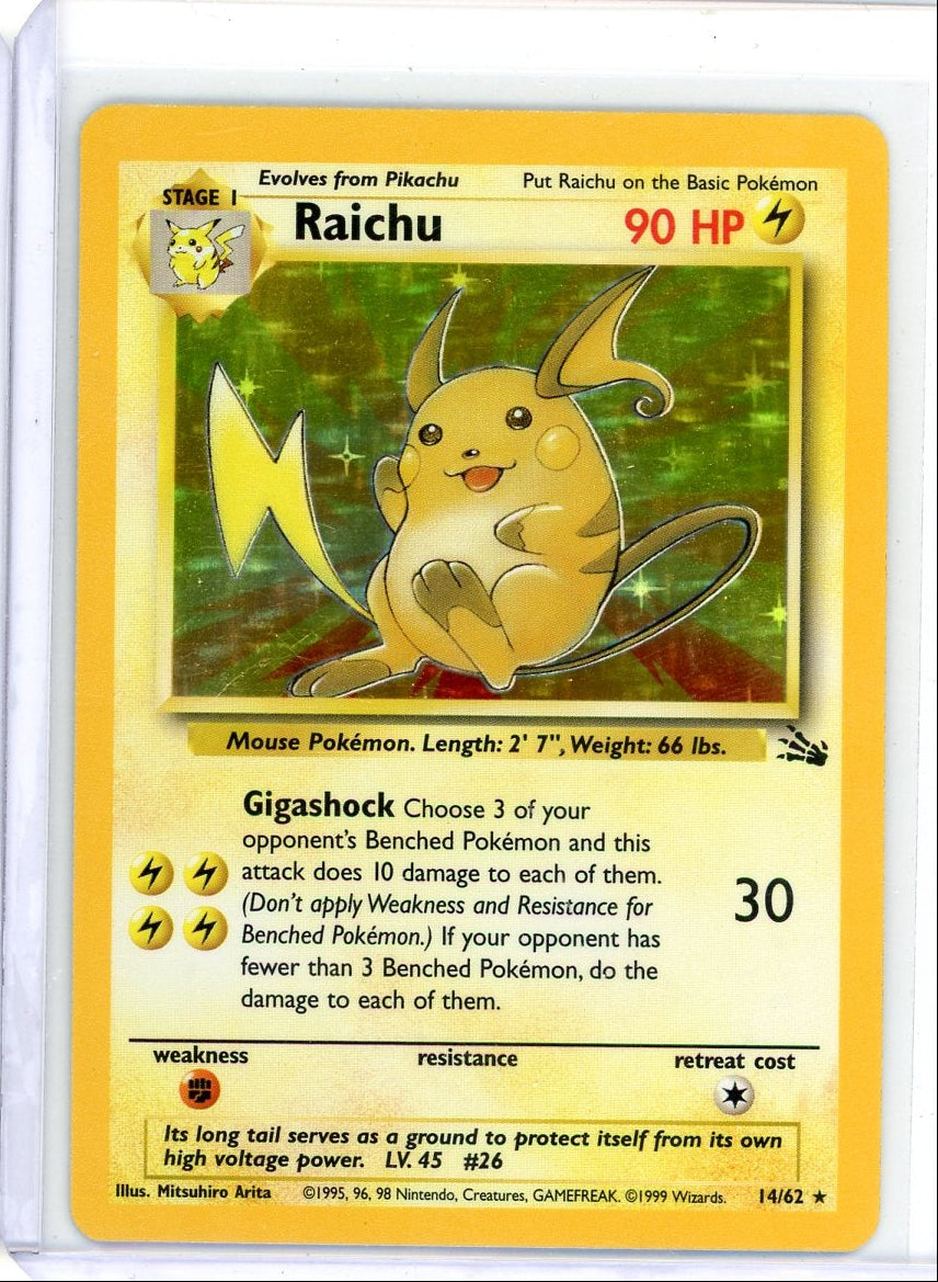 Raichu Pokémon Fossil Unlimited Holo Rare #14/62