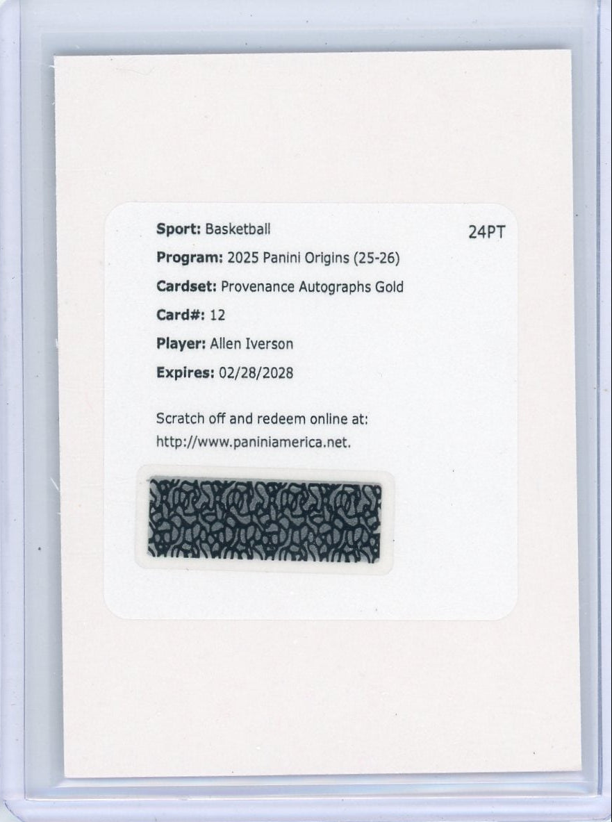 Allen Iverson 2025 Panini Origins Provenance Autographs Gold (redemption)