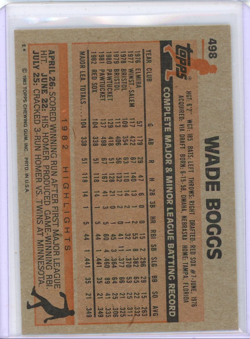 Wade Boggs 1983 Topps RC #498