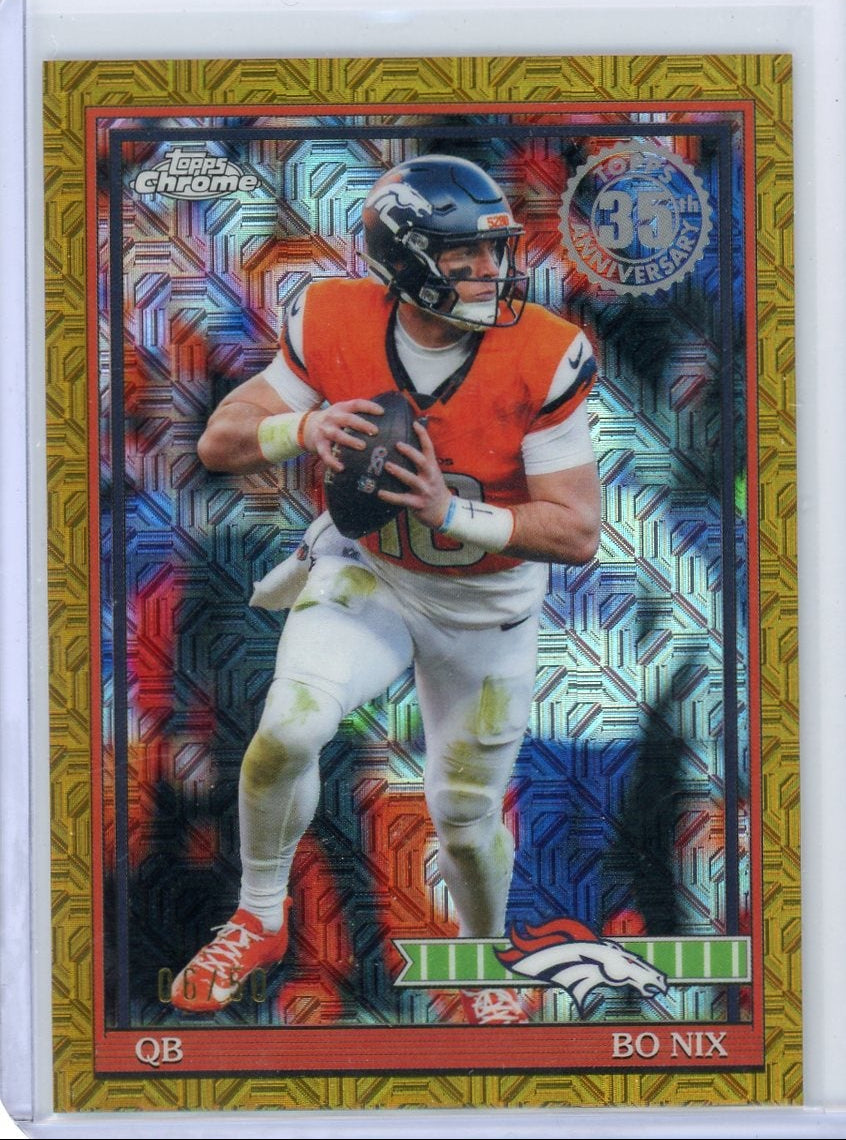 Bo Nix 2026 Topps Silver Pack Gold Mojo Refractor #'d 06/50