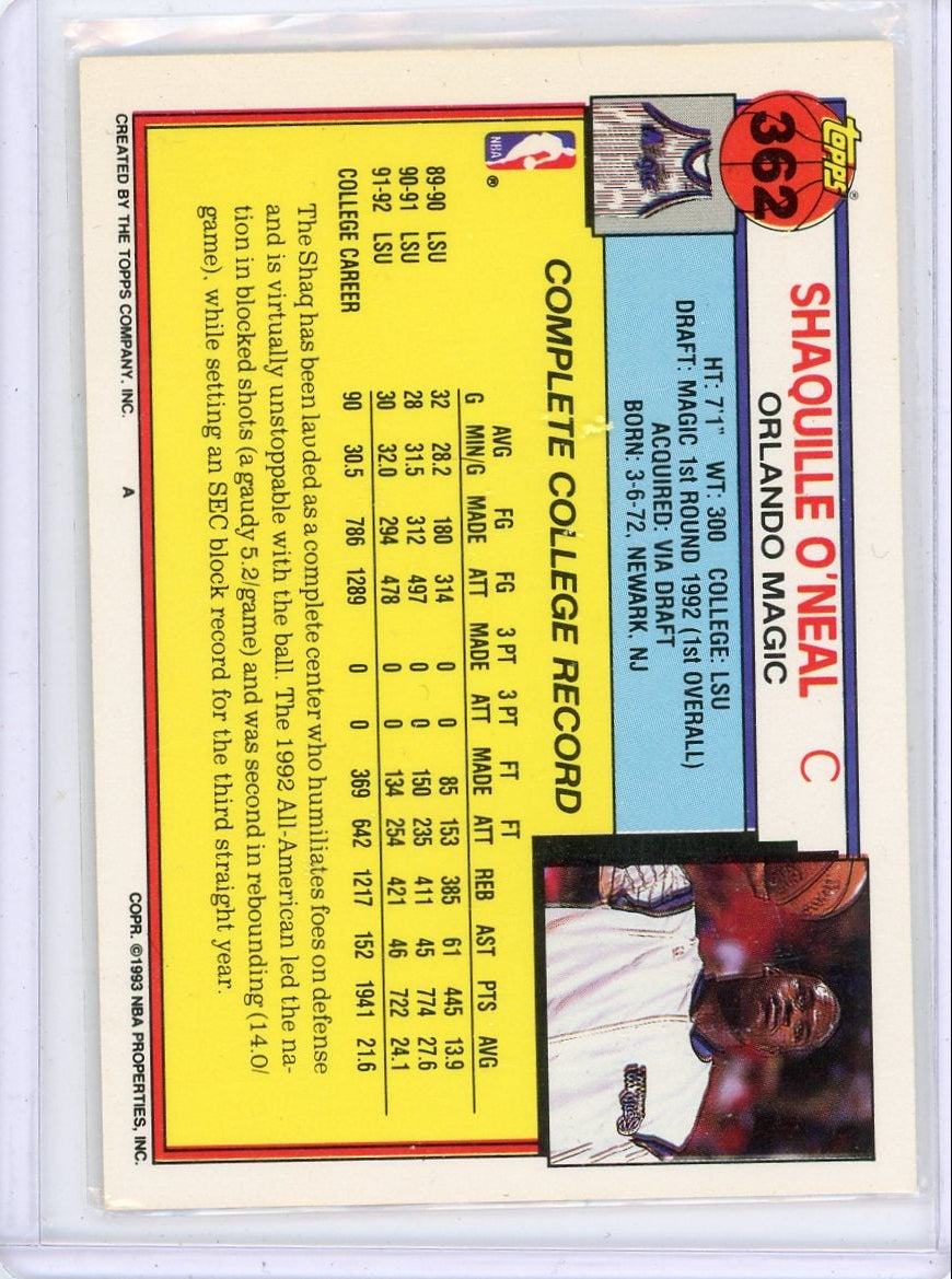 Shaquille O'Neal 1993 Topps '92 Draft pick #362
