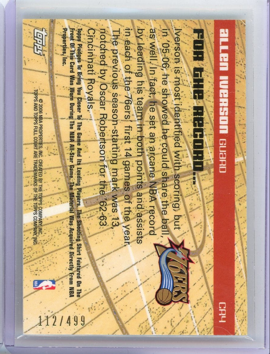 Allen Iverson 2006 Topps Full Court Shooting Shirt relic #'d 112/499