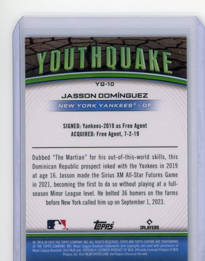 Jasson Dominguez 2024 Topps Chrome Rookie Youthquake Green #'d 40/99