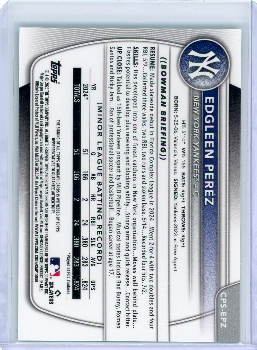 Edgleen Perez 2025 Bowman Chrome Sapphire Green Sapphire #'d 21/99