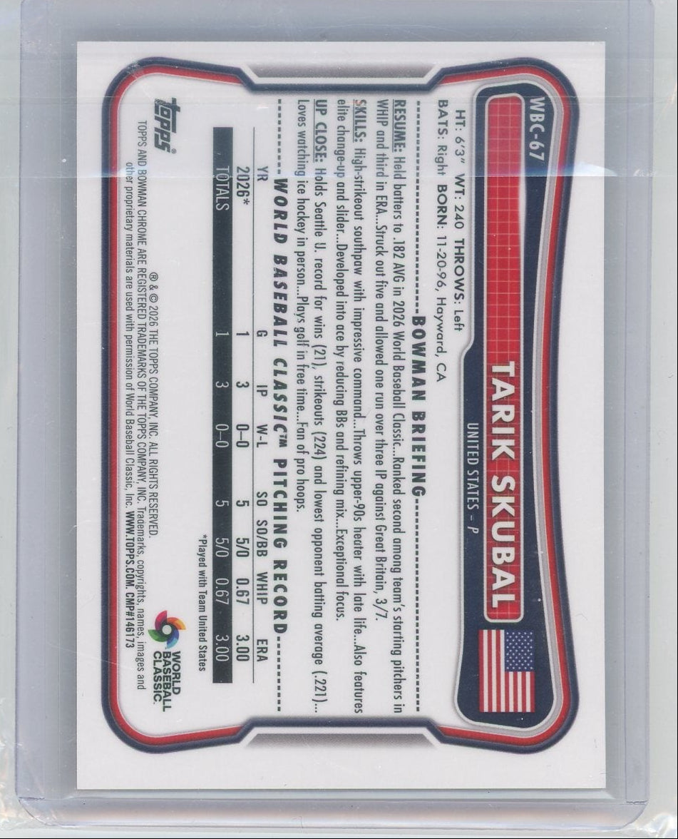Tarik Skubal 2026 Bowman World Baseball Classic USA Orange #'d 02/25