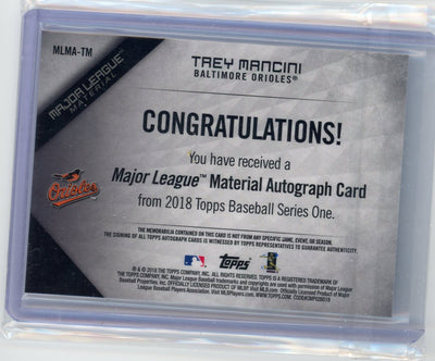 Trey Mancini 2018 Topps Series 1 MLB Material Patch auto #'d 08/50