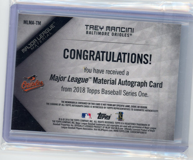 Trey Mancini 2018 Topps Series 1 MLB Material Patch auto 
