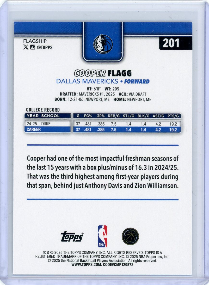 Cooper Flagg 2025 Topps Flagship Rainbow Foil RC