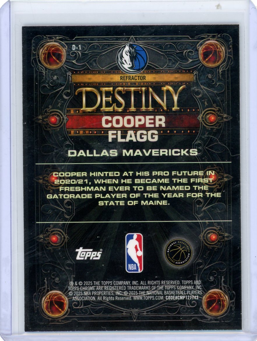 Cooper Flagg 2025 Topps Chrome Destiny Refractor RC