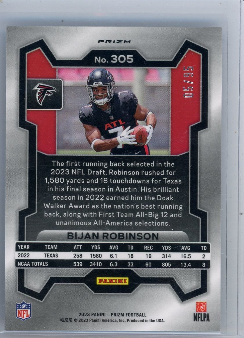 Bijan Robinson 2023 Panini Prizm No Huddle Blue #'d 05/95