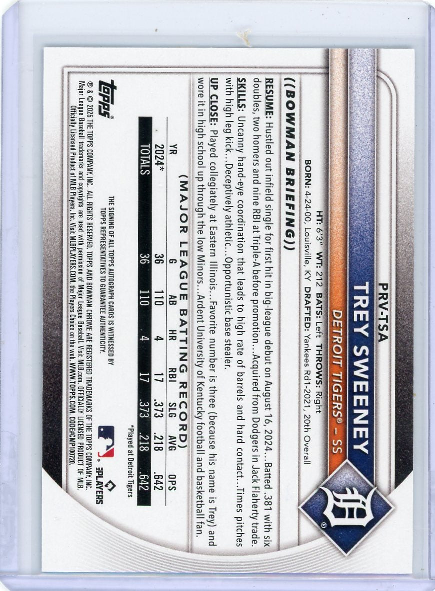 Trey Sweeney 2025 Bowman Auto RC Blue #'d 129/150