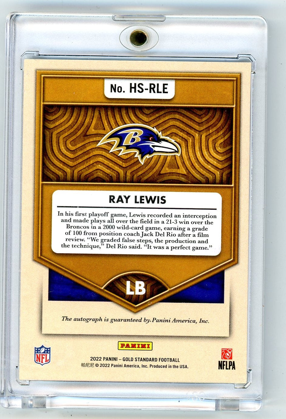 Ray Lewis 2022 Panini Gold Standard Gold Fingers Auto Platinum #'d 03/10