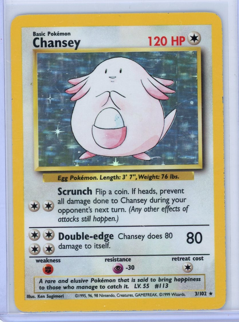 Chansey 1999 Pokémon Base Set Holo #3/102 LP+