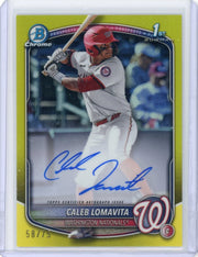 Caleb Lomavita 2025 Bowman Chrome Prospects 1st Bowman Auto Yellow Refractor #'d 58/75