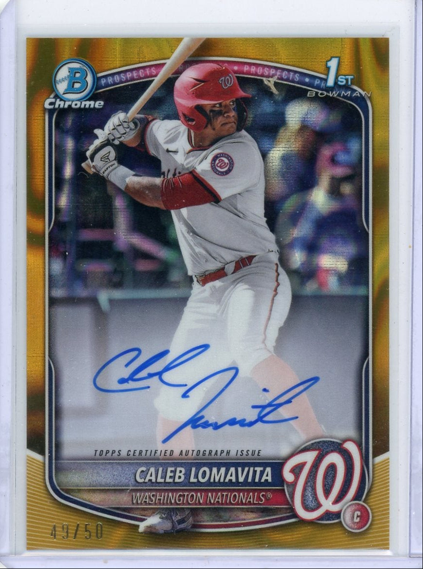 Caleb Lomavita 2025 Bowman Chrome Prospects 1st Bowman Auto Gold Wave Refractor #'d 49/50