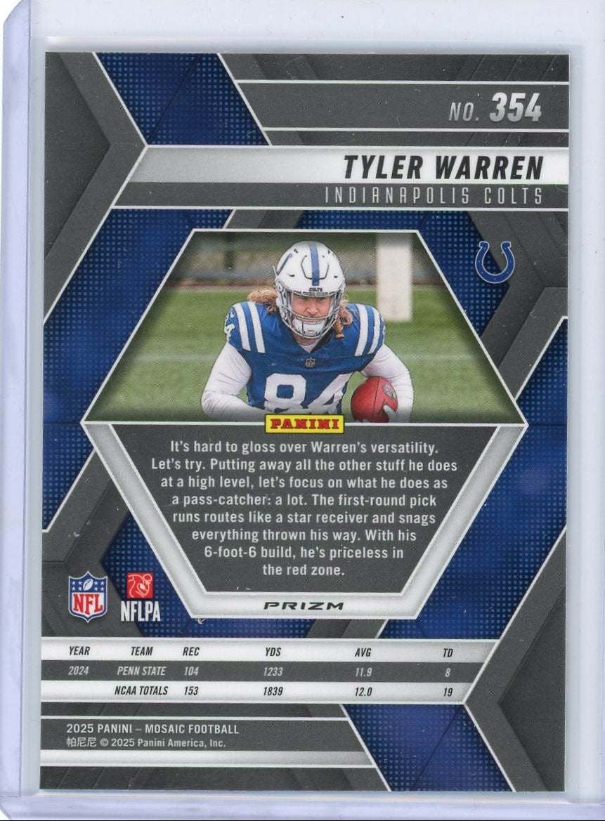 Tyler Warren 2025 Panini Mosaic Candy Stripe Rookie