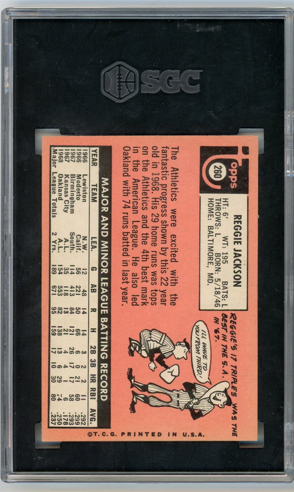 Reggie Jackson 1969 Topps #260 SGC Authentic (Erased)