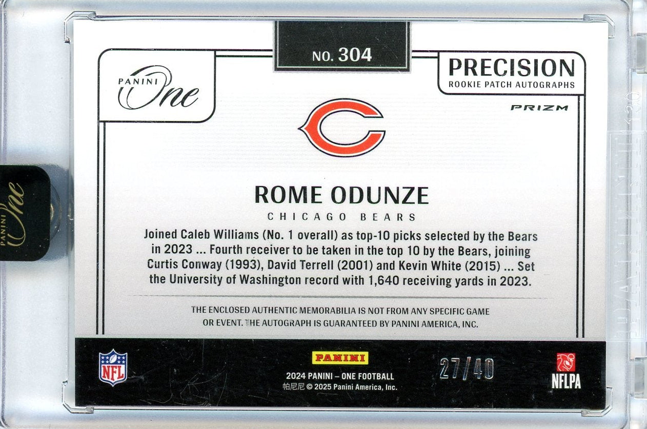 Rome Odunze 2024 Panini One Precision Rookie Patch Autograph Green #'d 27/40