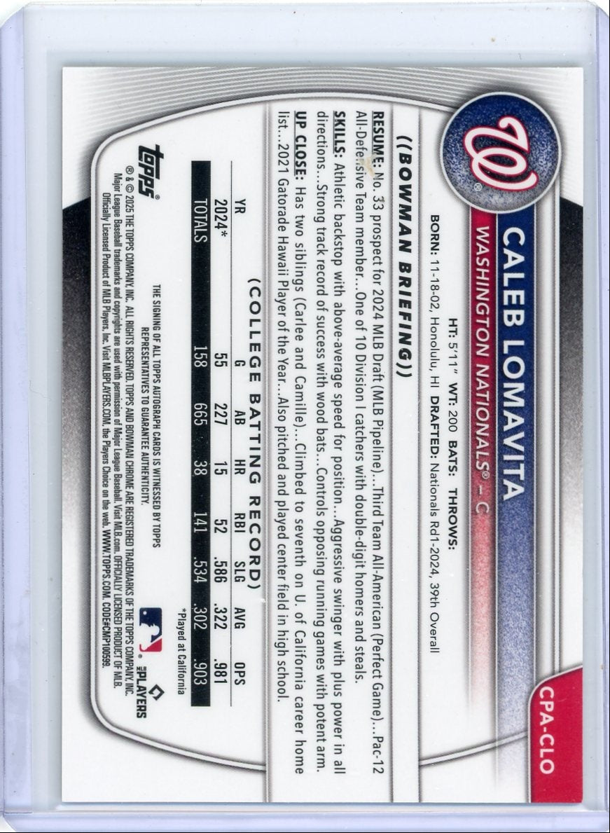 Caleb Lomavita 2025 Bowman Chrome Prospects 1st Bowman Auto Gold Wave Refractor #'d 49/50