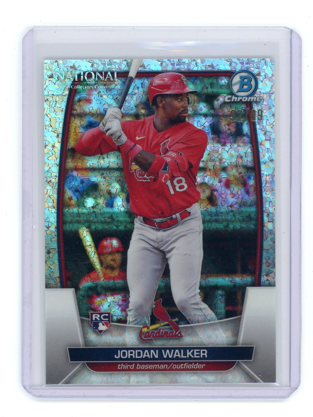 Jordan Walker 2023 Bowman Chrome National Convention Mini Diamond 92/99 rookie card