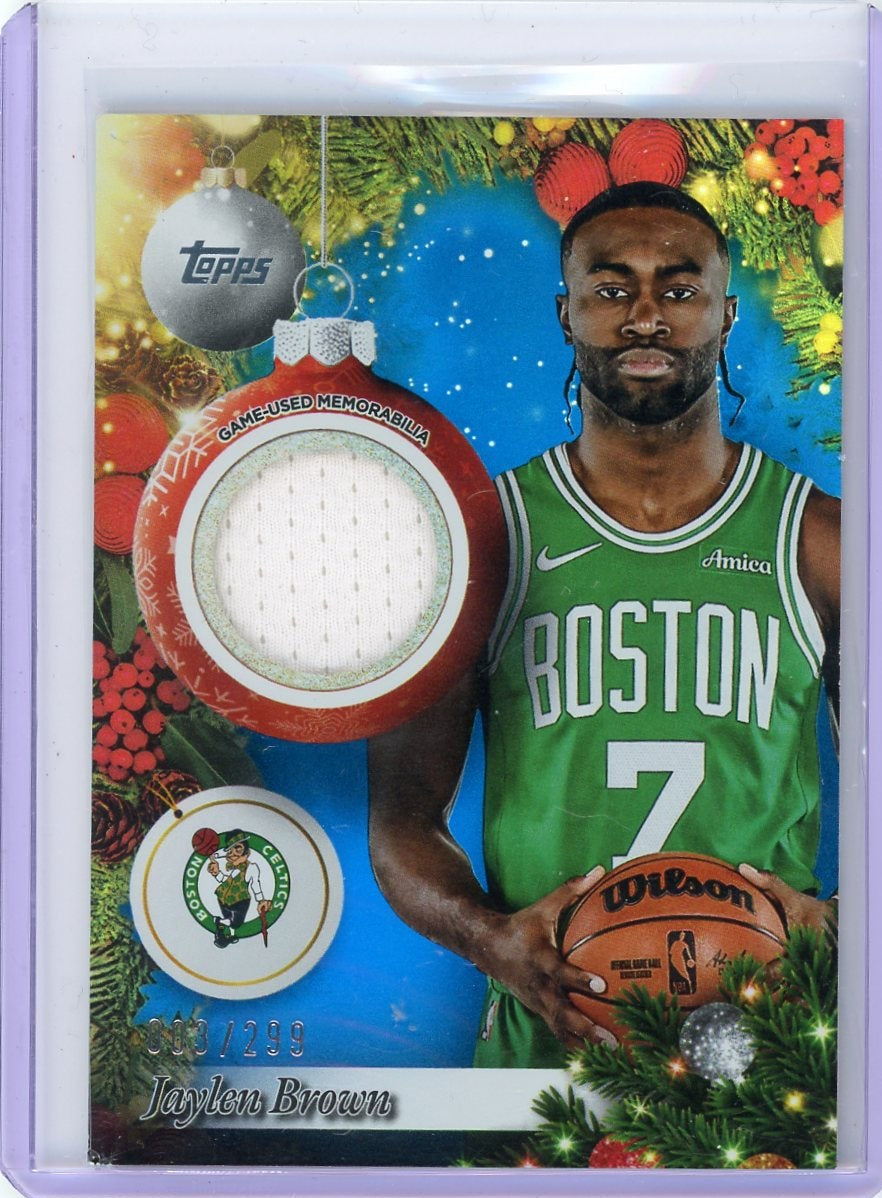 Jaylen Brown 2025 Topps Basketball Holiday Ornament Patch Blue #'d 003/299