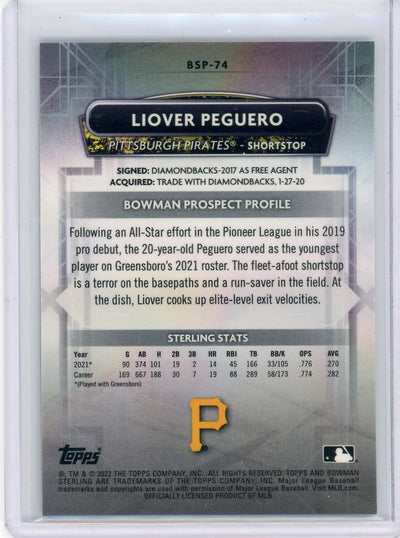 Liover Peguero 2023 Bowman Sterling black refractor #'d 05/10