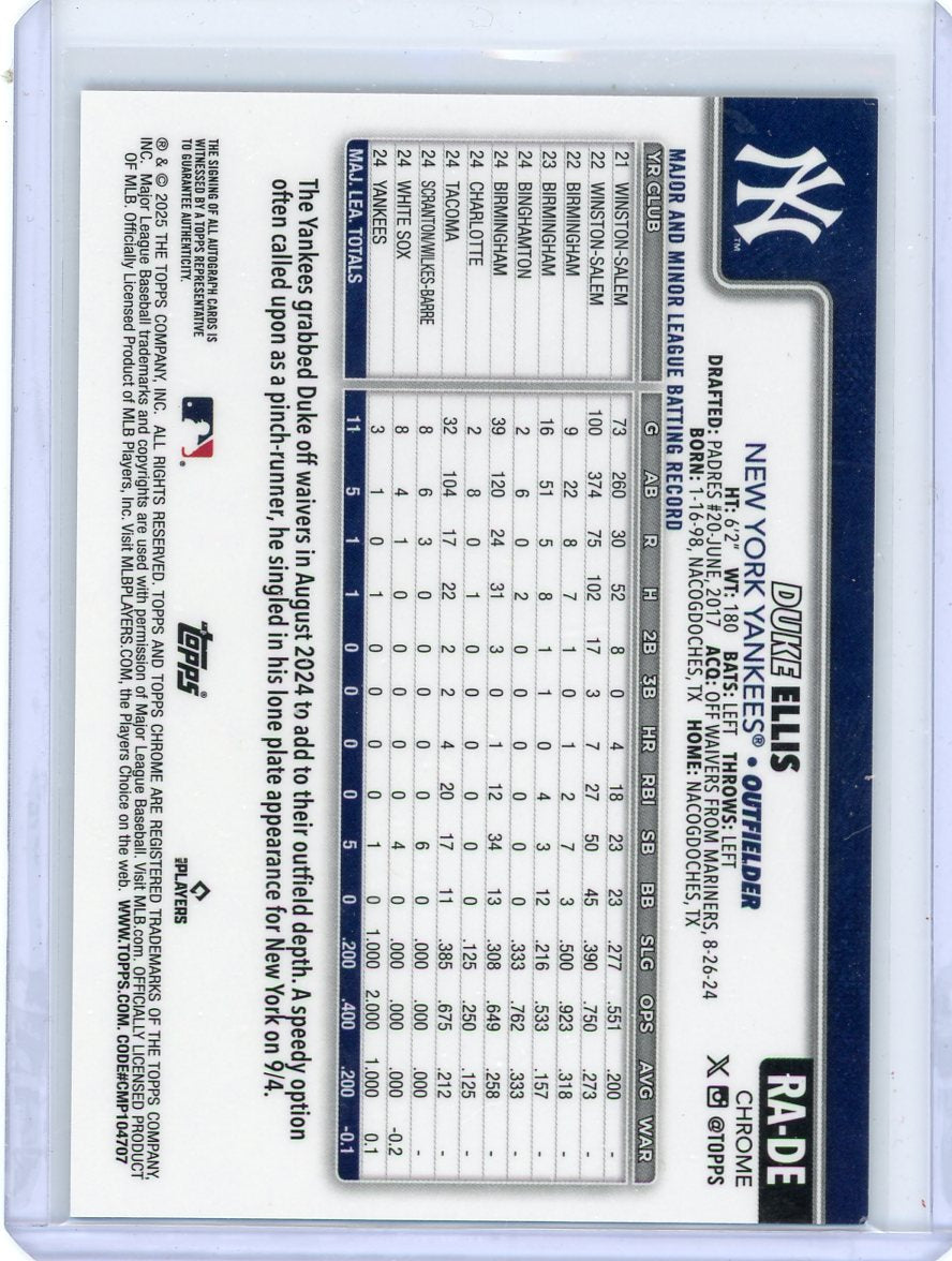 Duke Ellis 2025 Topps Chrome Auto RC Purple Refractor #'d 194/250