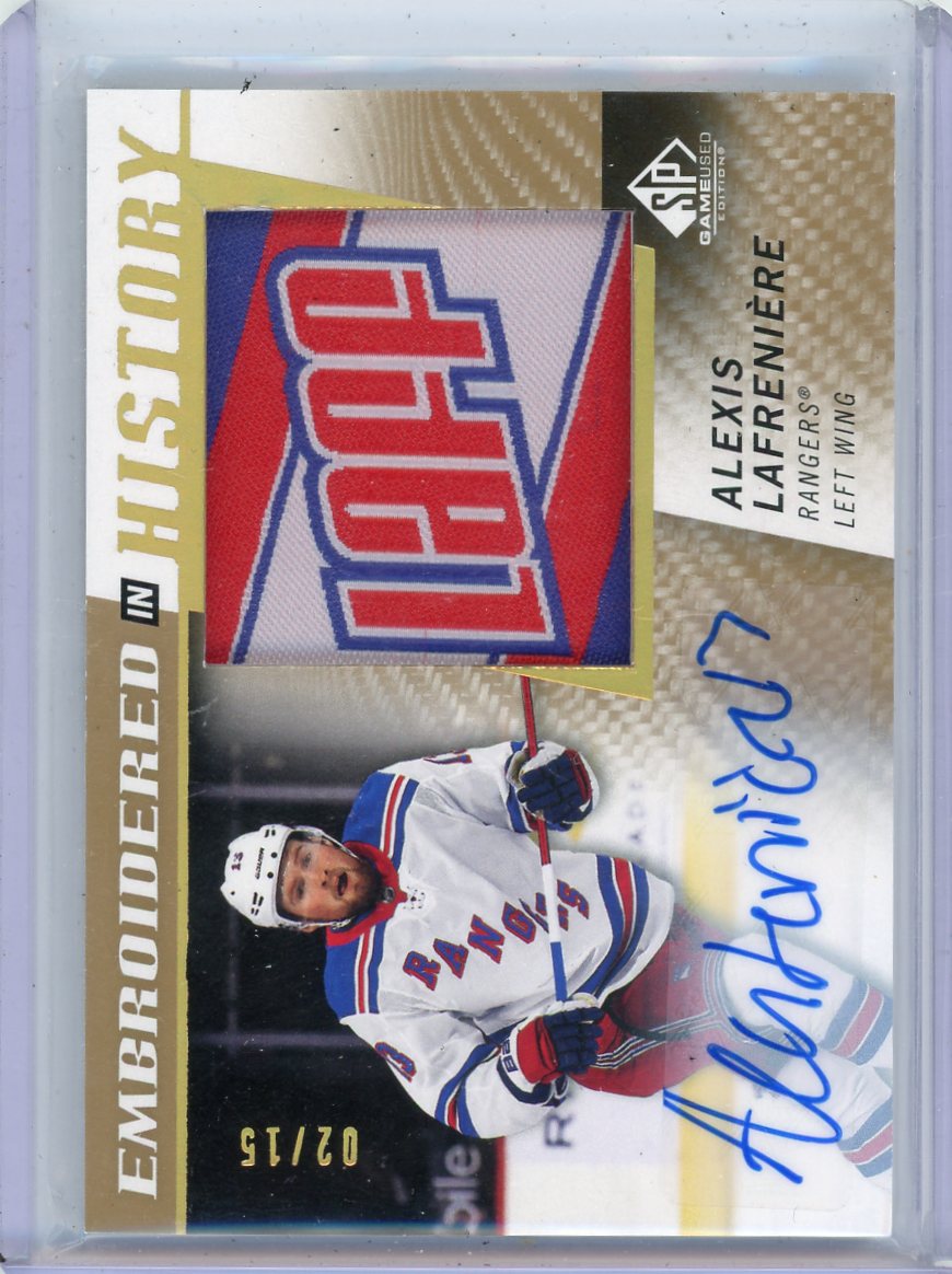 Alexis Lafreniere 2021-22 SP Game Used Embroidered in History Auto #'d 02/15 "LAFF"