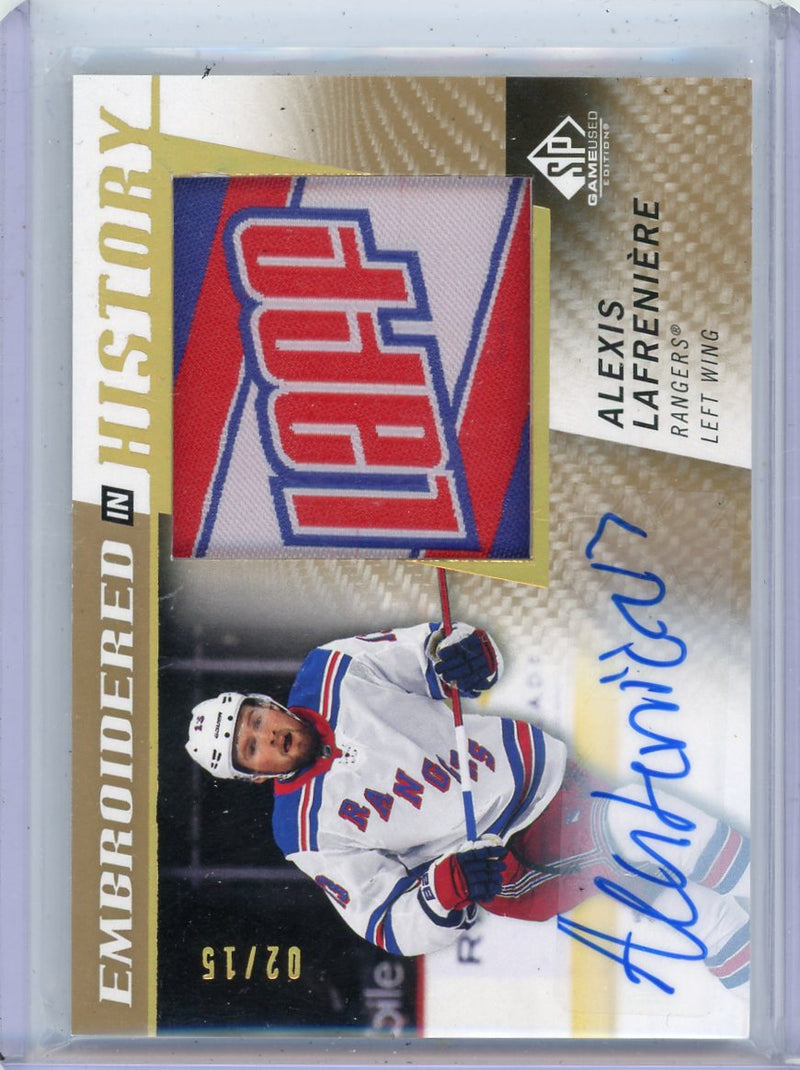 Alexis Lafreniere 2021-22 SP Game Used Embroidered in History Auto 