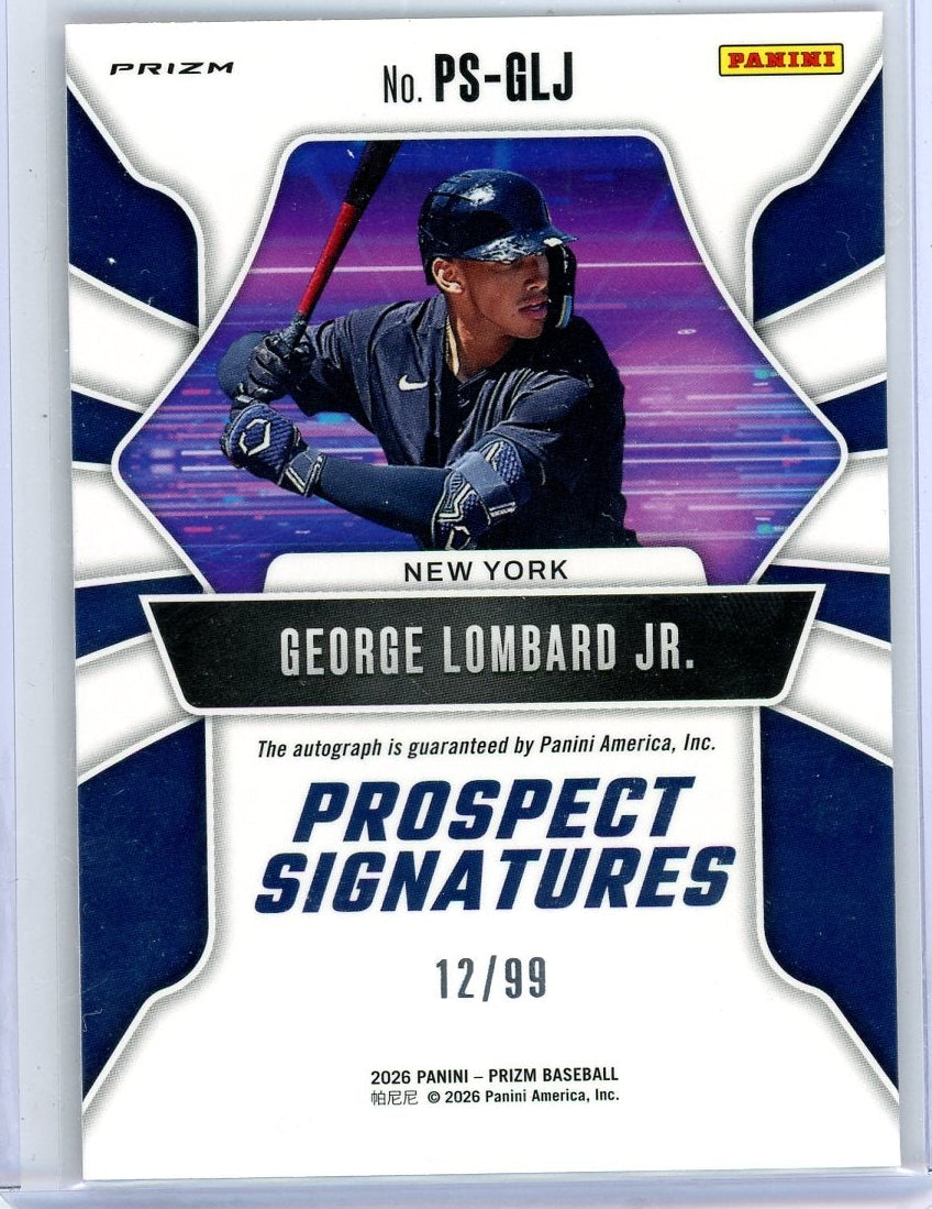 George Lombard Jr. 2026 Panini Prizm Baseball Prospect Signatures Red #'d 12/99