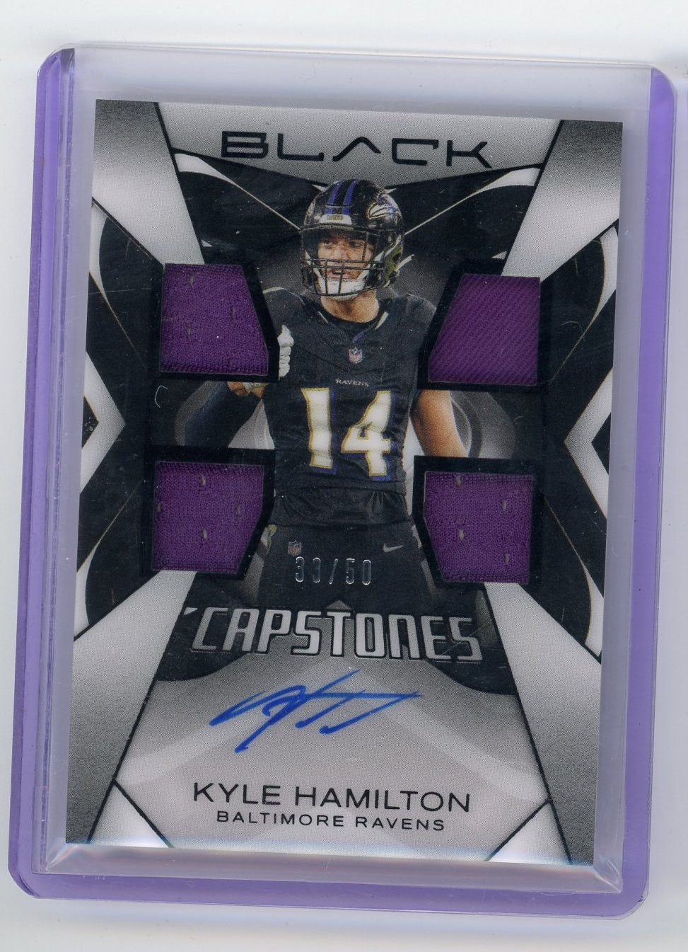 Kyle Hamilton 2025 Panini Black Capstones Quad Patch Auto #'d 33/50