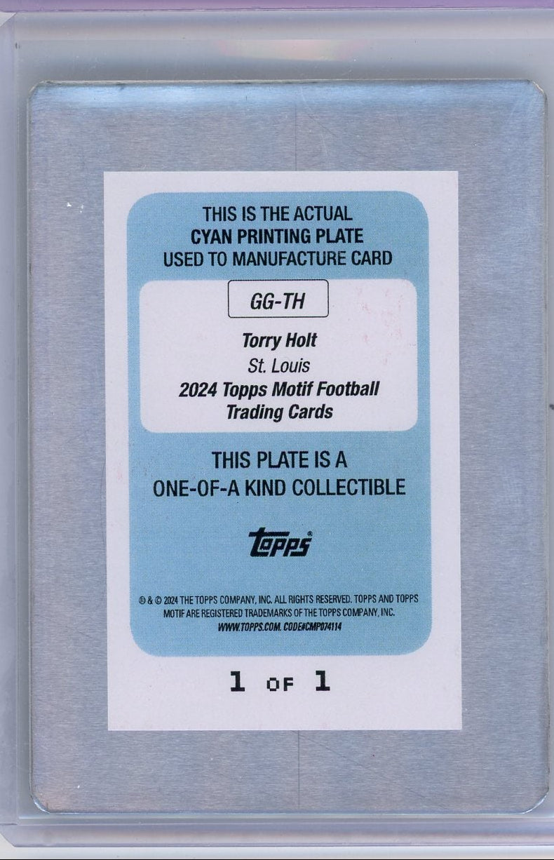 Torry holt 2024 Topps Motif Cyan Printing Plate autograph #'d 1/1