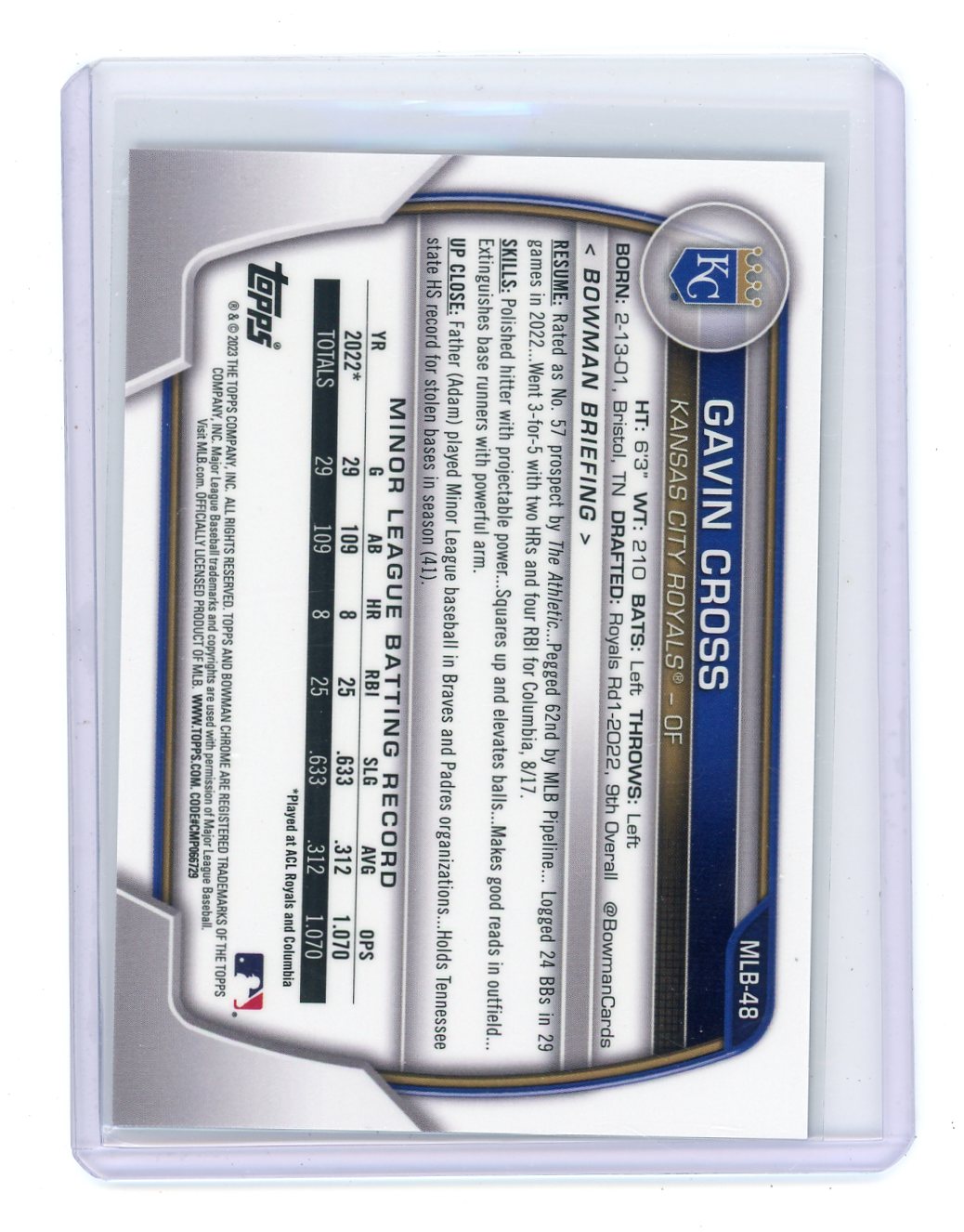 Gavin Cross 2023 Bowman Chrome National Convention Mini Diamond 93/99 rookie card