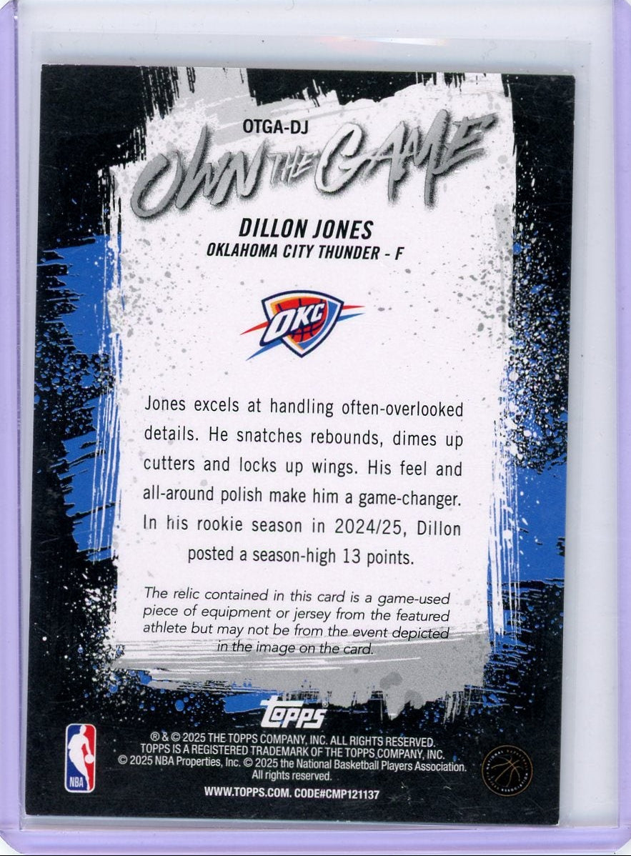 Dillon Jones 2025 Topps Basketball Own The Game Green Rookie Patch #'d 42/99