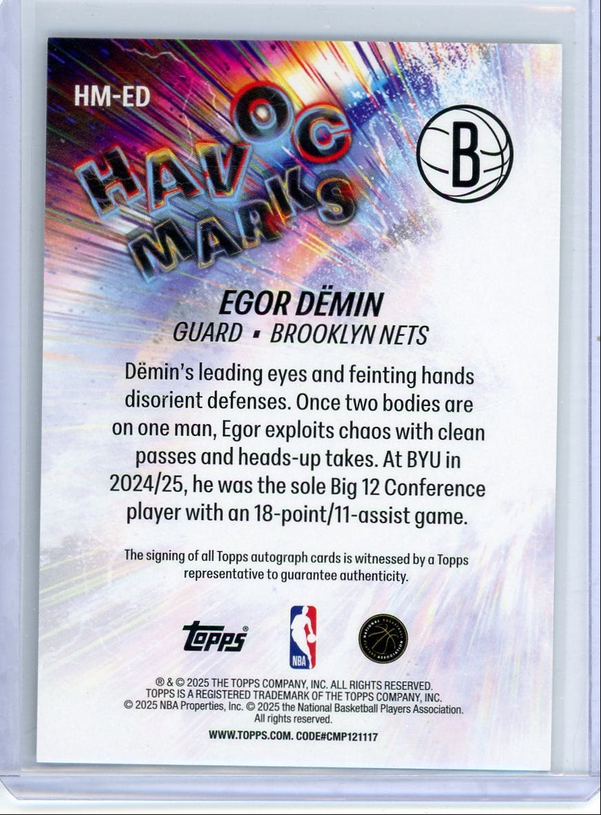Egor Demin 2025 Topps Basketball Havoc Marks Rookie Autograph