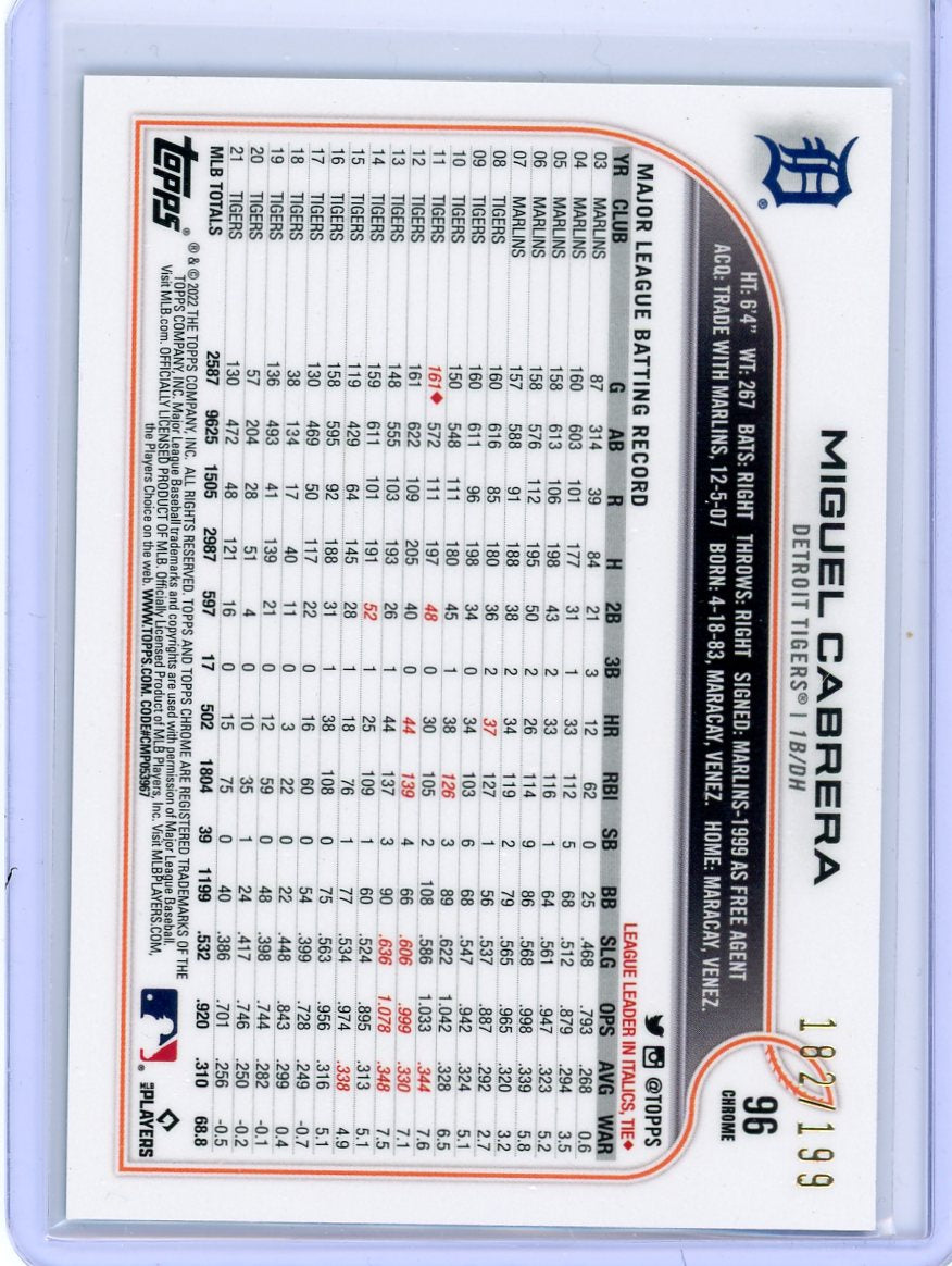 Miguel Cabrera 2022 Topps Chrome aqua wave refractor #'d 182/199