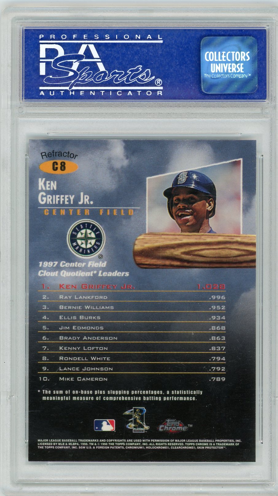 Ken Griffey Jr. 1998 Topps Chrome Clout 9 Refractor PSA 9