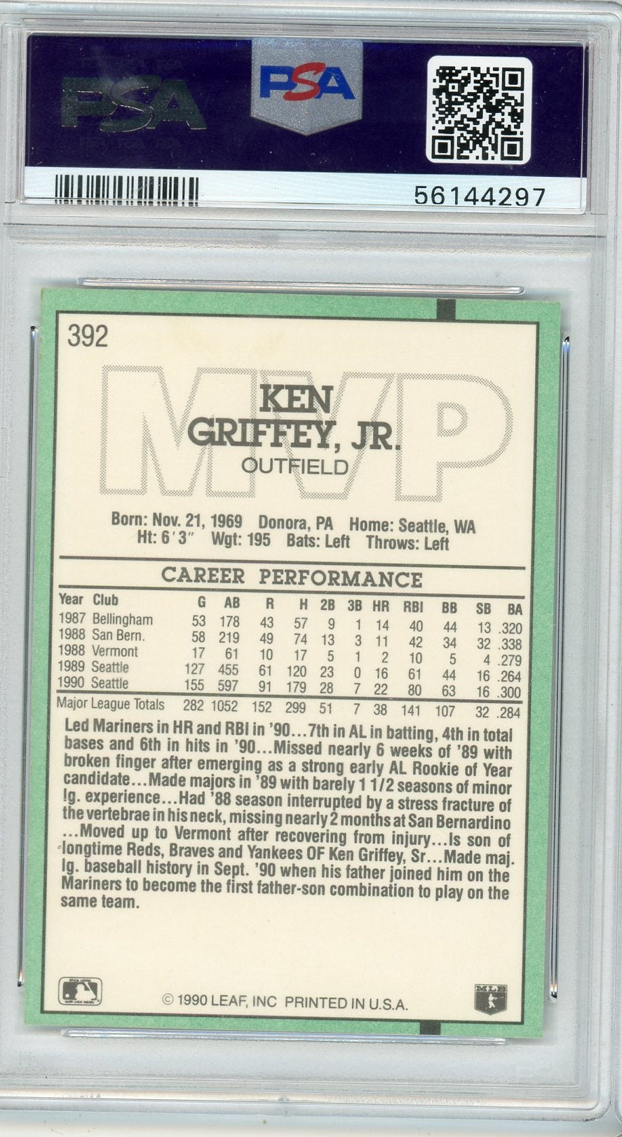 Ken Griffey JR. 1991 Leaf Donruss MVP PSA 8