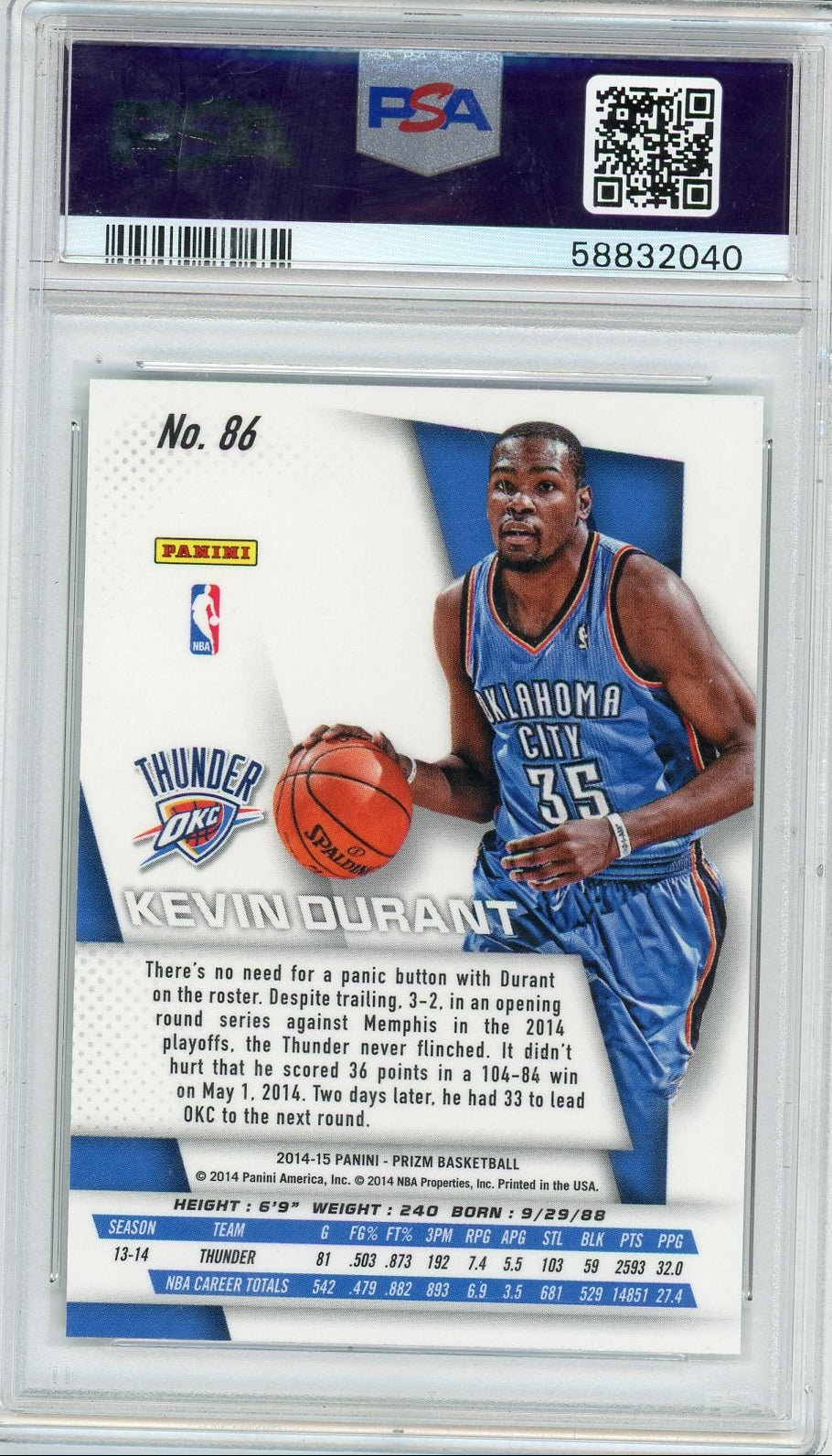 Kevin Durant 2014 Panini Prizm PSA 10