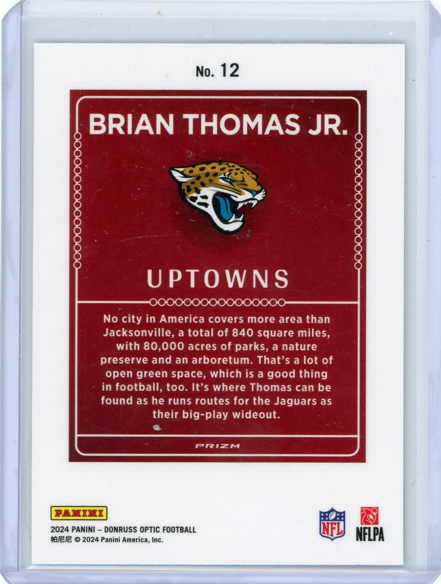 Brian Thomas Jr. 2024 Panini Donruss Optic Uptowns rookie card