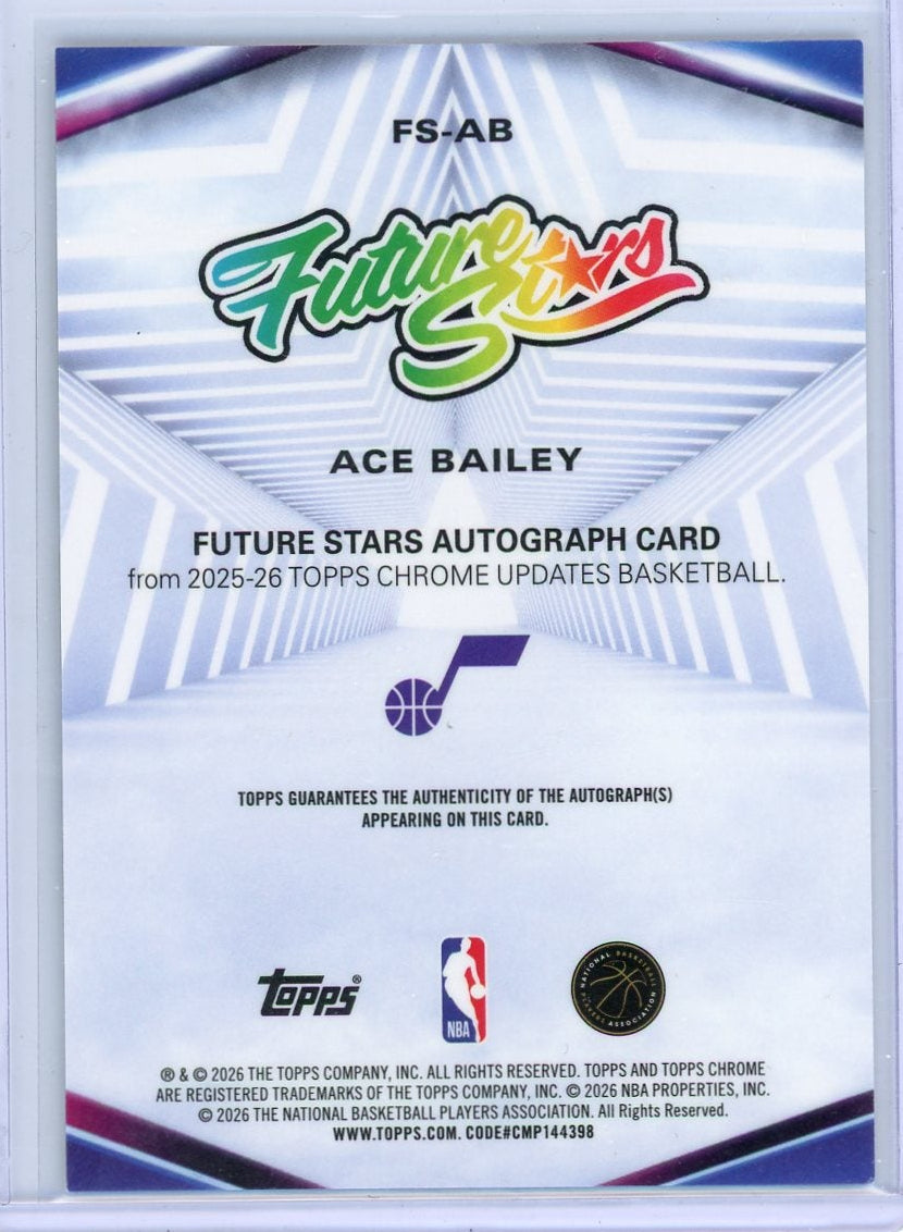 Ace Bailey 2025-26 Topps Chrome Update Future Stars Auto RC