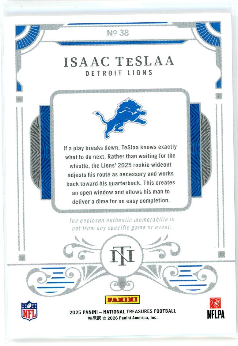Isaac TeSlaa 2025 Panini National Treasures Dual Patch RC #'d 72/99