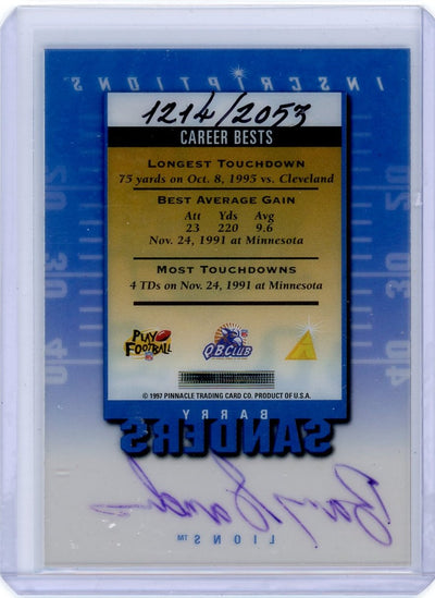 Barry Sanders 1997 Pinnacle Inscriptions Autograph #'d 1214/2053