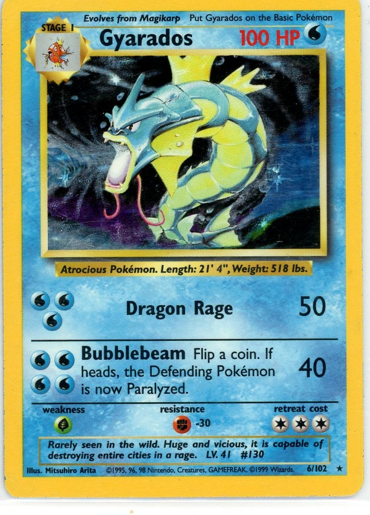 Gyarados 1999 Pokemon Base Set holo #6/102