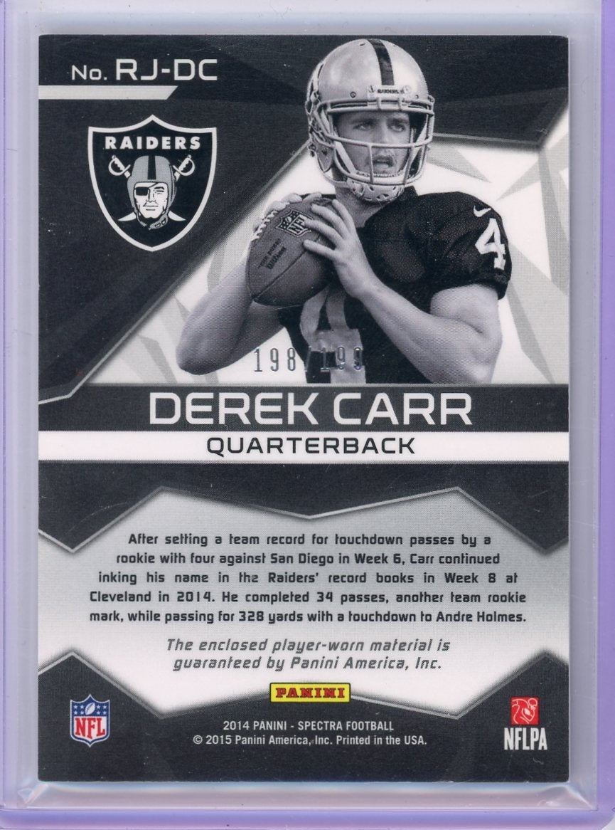 Derek Carr 2014 Panini Spectra Rookie Jerseys relic #'d 198/199