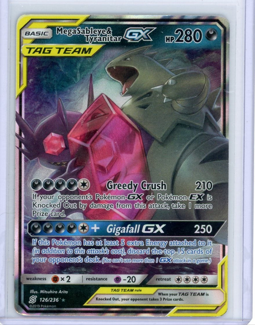 Mega Sableye & Tyranitar GX Tag Team 2019 Pokemon Cosmic Eclipse alt full-art rare holo #126/236 HP/MP