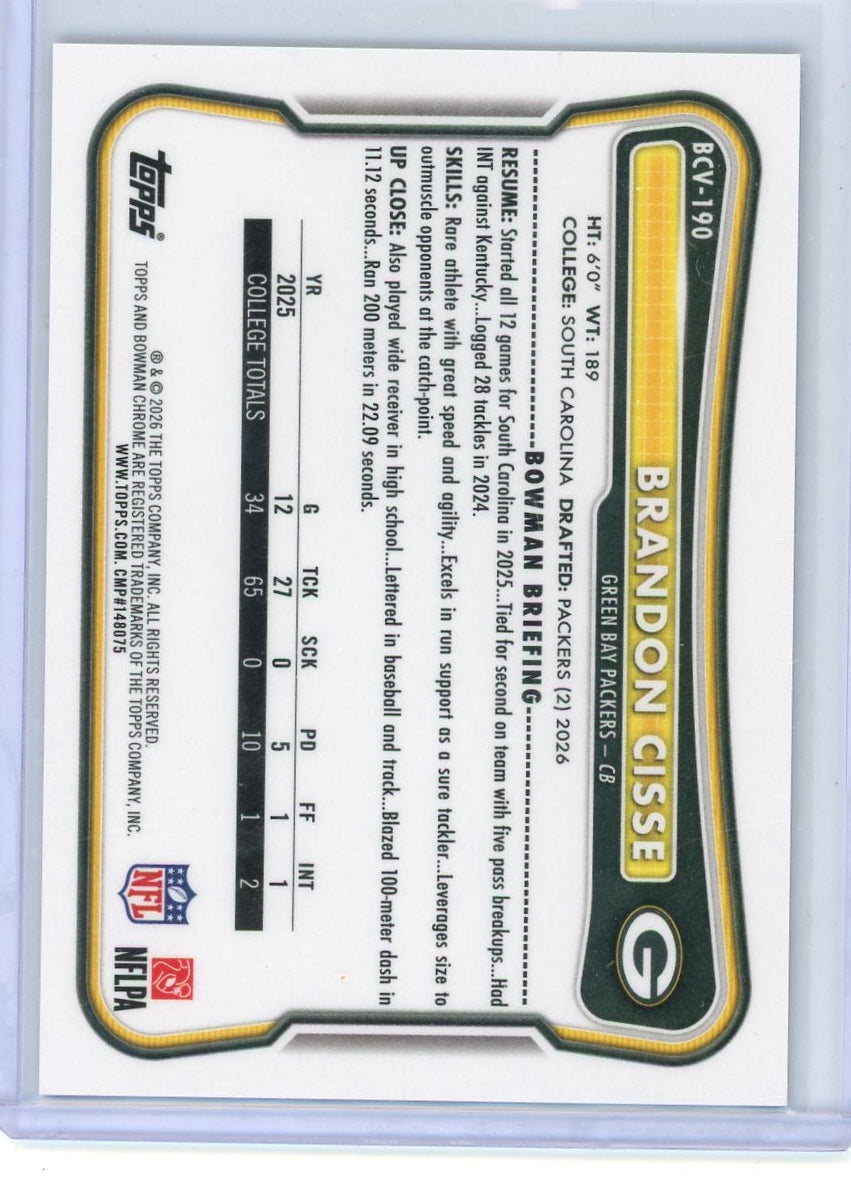 Brandon Cisse 2026 Bowman Football Black Geometric Rookie #'d 3/10