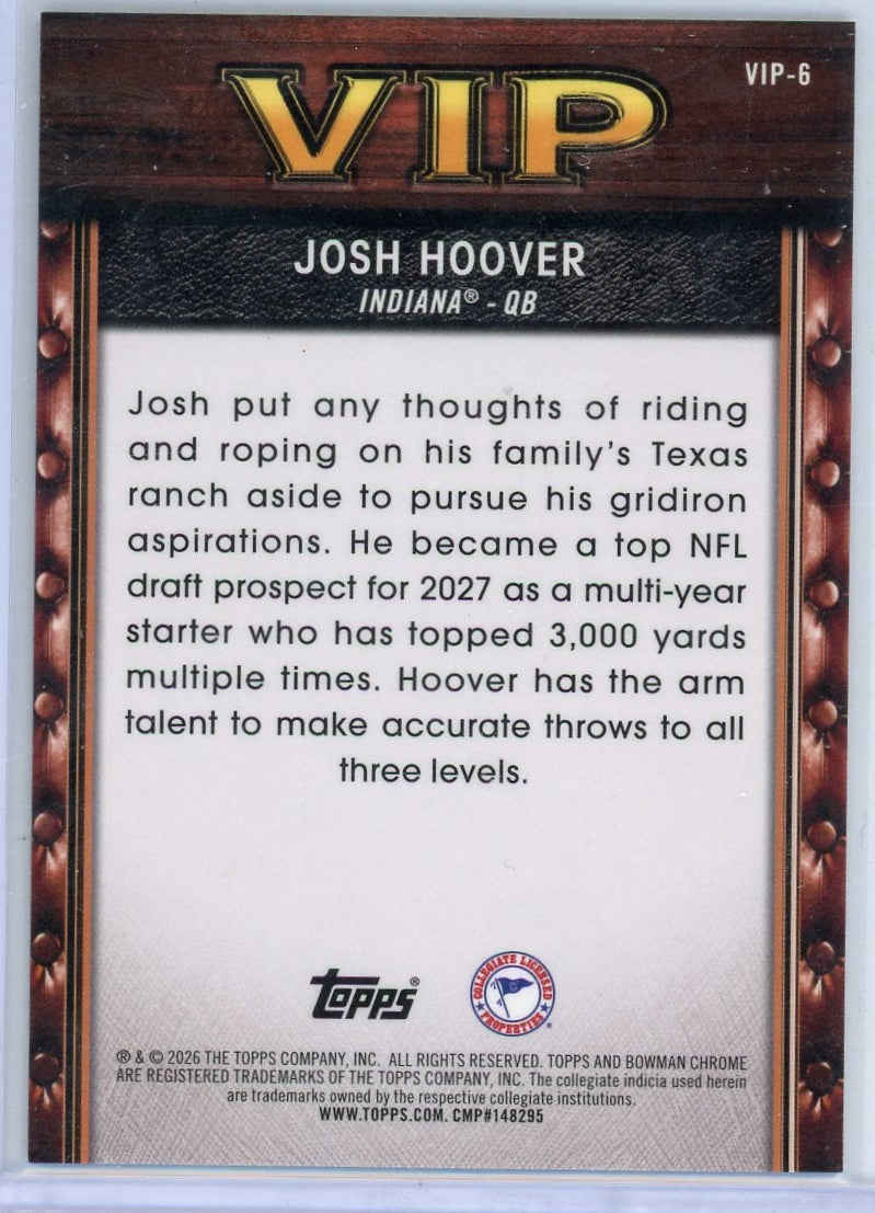 Josh Hoover 2026 Bowman Football VIP Black Geometric #'d 6/10