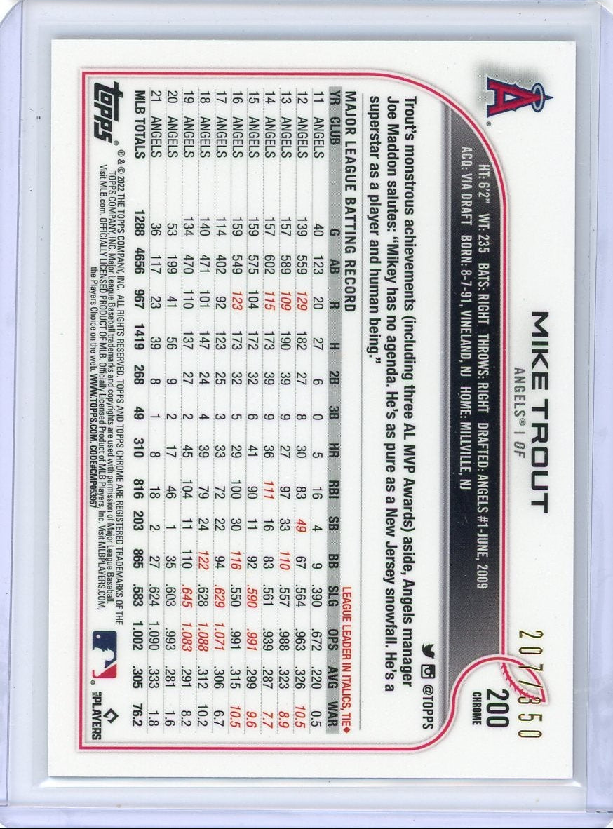 Mike Trout 2022 Topps Chrome pink mini diamond refractor #'d 207/350